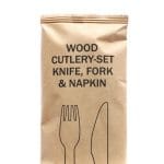Wooden cutlery set - fork, knife, napkin, individually packaged - Image 2
