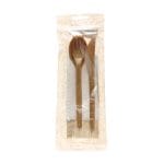 SPINO BIO wooden fibre cutlery set - fork, knife, spoon, napkin and toothpick, individually packaged