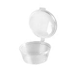 PP sauce containers, 50 ml, Ø62 mm, with hinged lid, transparent, 50 pcs.