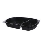 PP containers for hot food, 965 ml, 260 x 185 x 40 mm, with two compartments, black, 100 pcs.