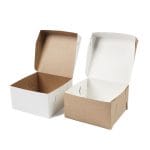 Kartoninė dėžutė konditerijos gaminiams 18x18x10cm su dangteliu, baltos/rudos sp., pakuotėje 100 vnt.