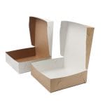 Kartona konteiners ar atlokāmu vāku, 205x205x65mm, balts/brūns, iepakojumā 100gab.