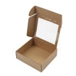 Mikro gofruoto kartono dėžutė su dangteliu ir langu 215x195x70 mm