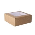 Cardboard boxes for confectionery with window and lid, 230x230x90mm, brown - Image 2